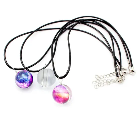 Collana Pietra del Tempo Sogno Cielo Stellato Ciondolo Sfera di Vetro Reversibile Catena in Corda di Pelle Gioielli Romantici Regalo Donna