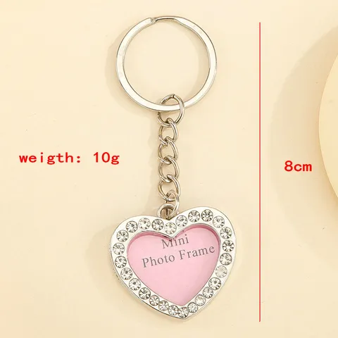 Zinc Alloy Rhinestone Heart Star Apple Photo Frame Keychain Creative Mini Picture Frame Metal Pendant For Couples Women