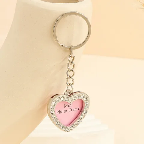 Zinc Alloy Rhinestone Heart Star Apple Photo Frame Keychain Creative Mini Picture Frame Metal Pendant For Couples Women