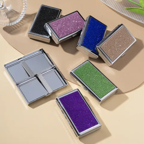 Luxury Rhinestone Inlaid Metal Cigarette Case Shiny Portable Tobacco Storage Box Shiny Crystal Smoking Holder Business Gift Accessories