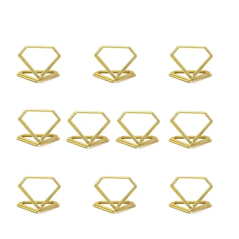 Diamond Shaped Metal Memo Clip Card Holder Photo Stand Carbon Steel Wire Table Number Holder Wedding Desktop Decor