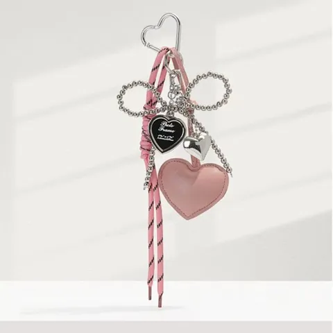 Ciondolo per Borsa in Corda Intrecciata Stile Ins in Pelle PU a Forma di Cuore con Fiocco Portachiavi per Donna Ragazza
