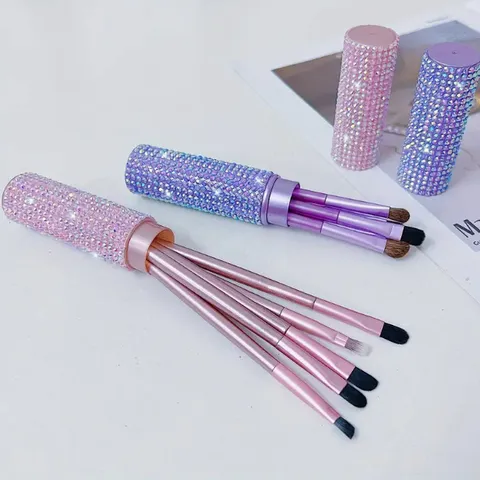 Kreative Make-up-Pinsel Mit Strasssteinen Und Glitzer-Aufbewahrungsbox Weiche Borsten Tragbare Lidschatten- Und Puder-Kosmetikpinsel