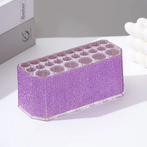 Luxurious Rhinestone Encrusted Acrylic Makeup Brush Holder Multi Hole Clear Eyebrow Pencil Organizer Eyeliner Display Stand Vanity Desktop Storage