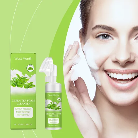 West Month Nettoyant Visage en Mousse au Thé Vert Nettoyage Profond Doux Hydratant Et Rafraîchissant Avec Brosse en Silicone