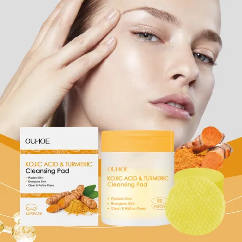 Almohadillas Limpiadoras Faciales OUHOE Kojic Acid y Turmeric Limpieza Profunda Cuidado de la Piel