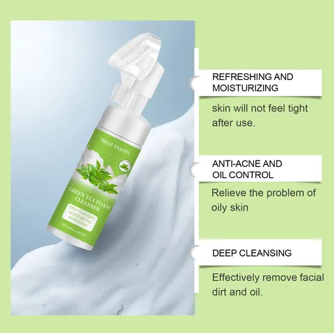 West Month Nettoyant Visage en Mousse au Thé Vert Nettoyage Profond Doux Hydratant Et Rafraîchissant Avec Brosse en Silicone
