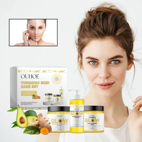 Turmeric Skincare Set Facial Cleanser Exfoliating Body Scrub Moisturizing Face Cream Brightening Facial Care Kit For Women