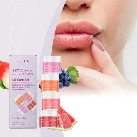 EELHOE Nourishing Lip Care Set Gentle Exfoliating Lip Scrub and Hydrating Lip Mask with Brush for Soft Lips Skincare