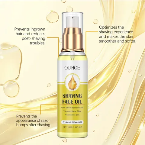 OUHOE Men Shaving Face Oil Natural Plant Nourishing Moisturizing Beard Care Oil with Eyebrow Razor Grooming Kit