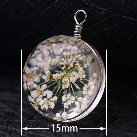 Handmade 15mm Glass Ball Dried Flower Pendant For DIY Jewelry Making Necklace Earring Mori Style Botanical Floral Glass Charms