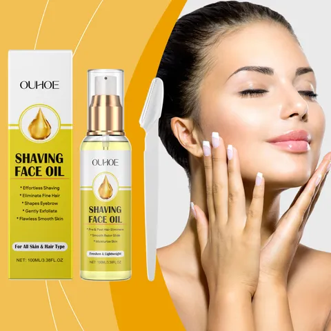 OUHOE Men Shaving Face Oil Natural Plant Nourishing Moisturizing Beard Care Oil with Eyebrow Razor Grooming Kit