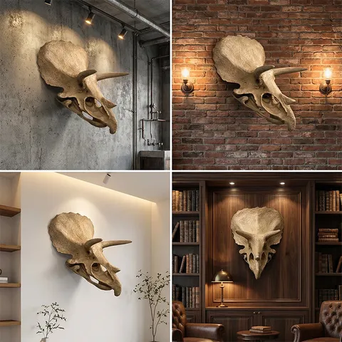 Hars Dinosaurus Fossiel Skelets Wandhangend Triceratops Schedel Ornament Retro Huisdecoratie Museum Tentoonstelling Sculptuur