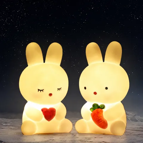Schattig Cartoon Konijn LED Nachtlicht PVC Bureau Ornament Warm Bedside Lamp Slaapkamer Decor Cadeau
