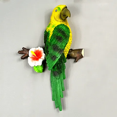 3D Pappagallo da Parete in Resina Scultura Creativa Animale Uccello Statuetta Decorazione per Soggiorno Sfondo TV