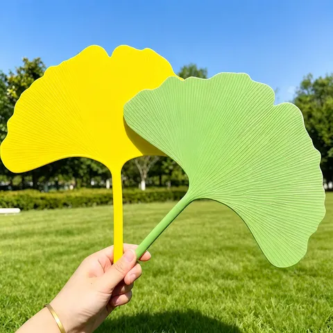 Ginkgo Blatt Handfächer PP Kunststoff Sommer Kühlungsfächer Tragbar Süß Blätterförmig Handfächer Für Outdoor Täglichen Gebrauch