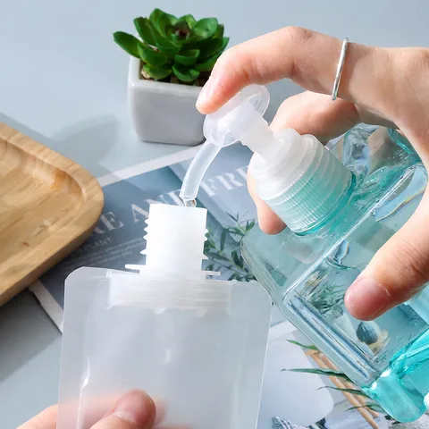 Portable Travel Toiletry Dispensing Bag Clear Plastic Squeeze Pouch Set Refillable Lotion Shampoo Liquid Cosmetic Container