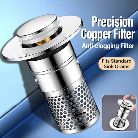 Universal Stainless Steel Basin Drain Filter Press Type Bounce Core Sink Strainer Anti Clog Hair Trap Bathroom Accessory