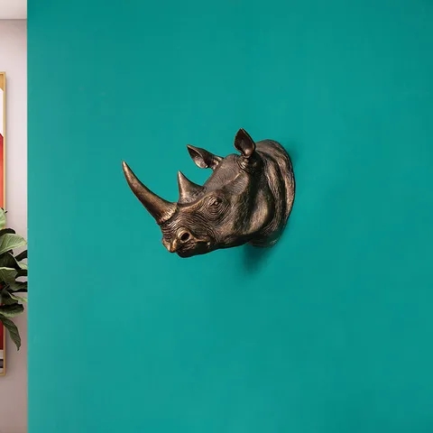 Europese Stijl Hars Neushoorn Hoofd Muur Hangende Creatieve Dieren Sculptuur Huisdecoratie Brons Muur Kunst Ornament