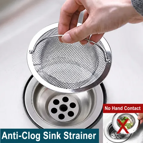 Stainless Steel Kitchen Sink Strainer Basket Anti-Clogging Drain Filter Fine Mesh Washbasin Food Residue Catcher Tool