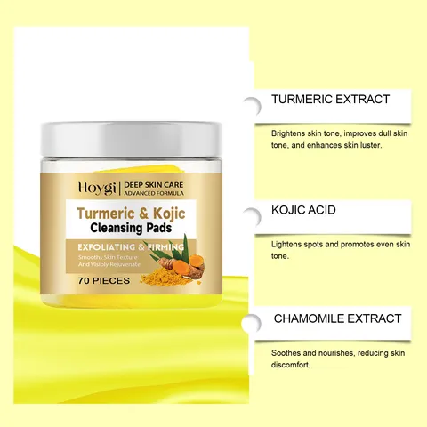 HOYGI Tampons Nettoyants à l'Acide Kojique et au Curcuma Exfoliation du Visage et Raffermissement de la Peau Soins Quotidiens