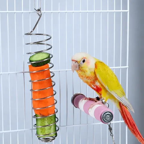 Stainless Steel Bird Fruit Vegetable Feeder Hanging Parrot Feeding Tool Pet Cage Accessories For Cockatiel Budgie