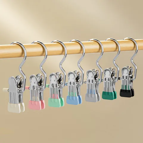 Stainless Steel Laundry Clips With Hooks Windproof Clip Sock Hat Drying Clips Metal Clothespins For Home Storage