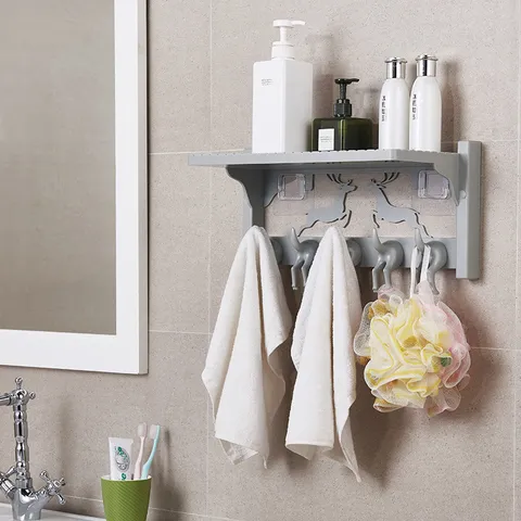 Noords Wandmontage Opbergrek Decoratieve Herten Haken Borenvrij Plastic Sleutelhouder Plank Badkamer Thuis Organisator