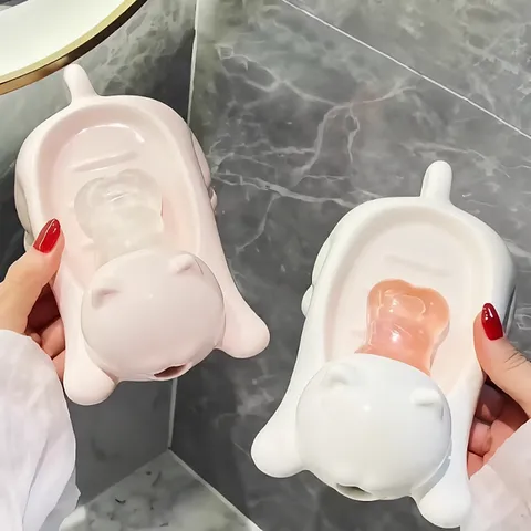Cute Cartoon Cat Soap Dish Plastic Drainage Soap Holder Creative Bathroom Washbasin Storage Rack For Home Decor