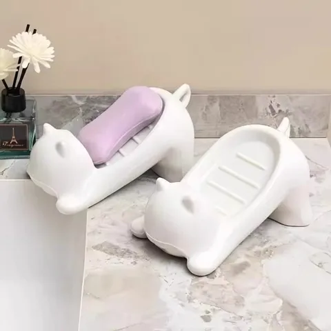 Cute Cartoon Cat Soap Dish Plastic Drainage Soap Holder Creative Bathroom Washbasin Storage Rack For Home Decor