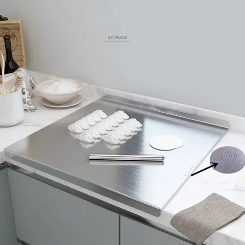 Großes Edelstahl Schneidebrett Verdicktes Knetbrett Rutschfest Gebürstete Oberfläche Backmatte Für Küche Home Quadratisches Teigbrett
