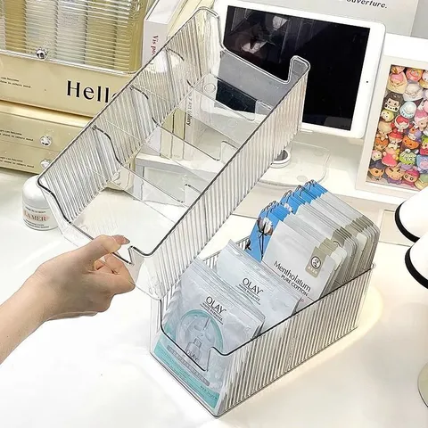 Caja de Almacenamiento de Máscara Facial PET Transparente Organizador de Escritorio con Asas Gran Capacidad