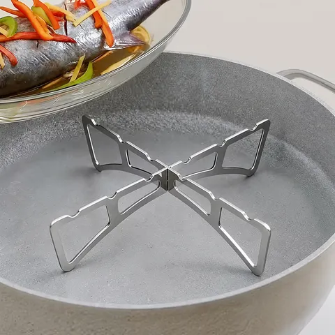 Grille de Cuisson en Acier Inoxydable Pliable Support de Vapeur de Batterie de Cuisine Croisée Portable pour Cuisine de Camping