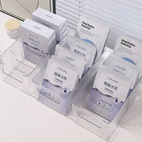 Caja de Almacenamiento de Máscara Facial PET Transparente Organizador de Escritorio con Asas Gran Capacidad