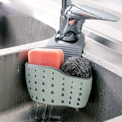 Plastic Kitchen Sink Drainage Basket Hanging Sponge Storage Holder Faucet Drain Rack Organizer For Home