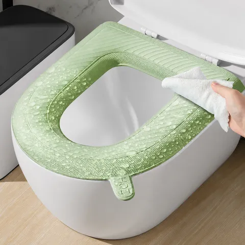Wasserdichter Toilettensitzbezug Vier Jahreszeiten Universal Selbstklebend Waschbar Weiche Toilettenmatte Badezimmer Haushaltskissen