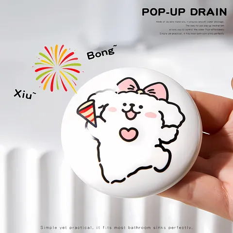 Süßer Cartoon Welpe Waschbecken Abflussstopfen Kunststoff Push Pop-Up Sink Abfluss Filter Kern Badezimmer Waschbecken Zubehör