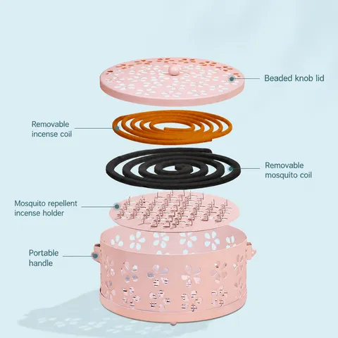 Caja de Espiral Antimosquitos de Arte de Hierro Portátil Antiescaldado Hueco Flor de Ciruelo Quemador de Incencio Con Tapa Para Hogar Exterior