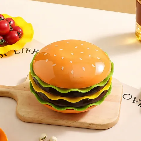 Ensemble de Vaisselle en Plastique en Forme de Hamburger Créatif Plat à Os Multi-Couches Ménage Jolie Assiette de Dîner