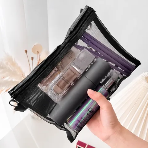 Borsa per Trucchi in Rete Portatile Grande Capacità Borsetta da Viaggio per Trucchi Borsa Organizer per Conservazione Articoli da Toeletta per Donne