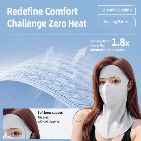 Women Ice Silk Sun Protection Face Mask UV Blocking Breathable Facekini Full Face Neck Guard Sun Shade Mask