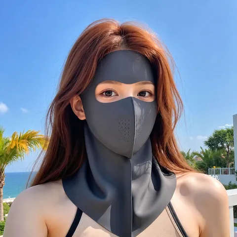 Women Ice Silk Sun Protection Face Mask UV Blocking Breathable Facekini Full Face Neck Guard Sun Shade Mask