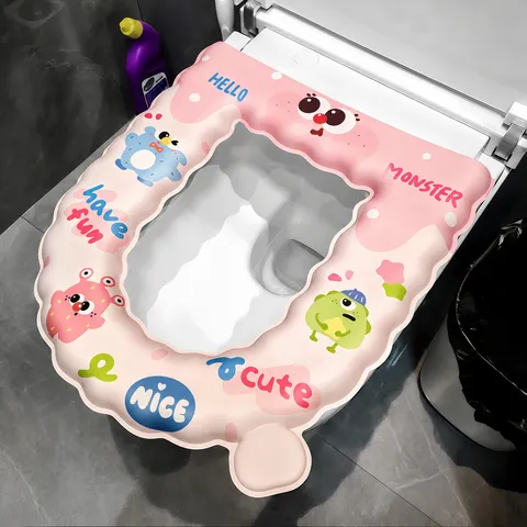 Dicker Wasserdichter Toilettensitzbezug Süßes Monster Cartoon Druck Universal Waschbare Toilettenmatte Bad