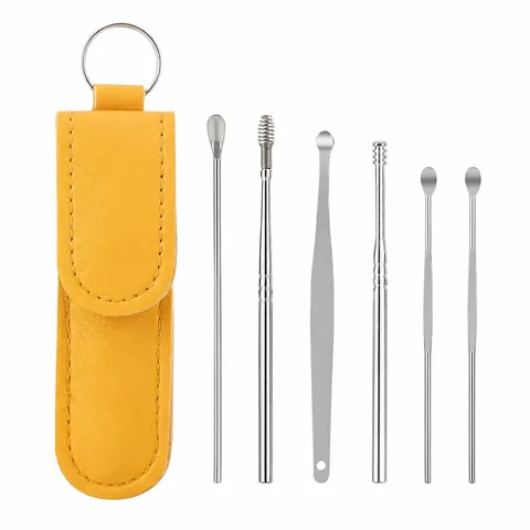 Stainless Steel Ear Pick Set Portable PU Leather Case Earwax Removal Tool Kit Professional Ear Cleaning Care Tool