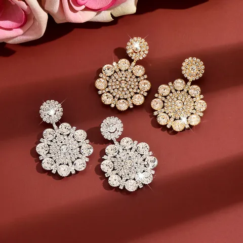 Fashion Luxury Rhinestone Tassel Earrings Sweet Bow Flower Geometric Dangle Earrings Copper Post Women Jewelry Gift