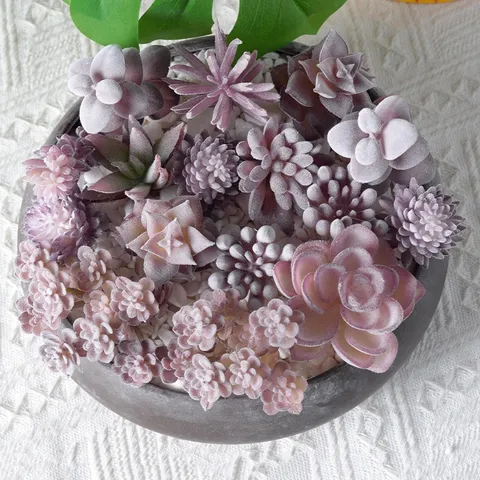 Purple Flocked Artificial Succulent Plants Realistic Faux Mini Succulents For Home Office Desktop Decor Miniature Garden DIY Arrangement Fake Plants