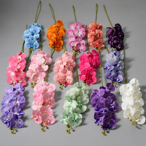 Faux Bouquet de Fleurs d'Orchidée Phalaenopsis Artificielle 9 Têtes en Caoutchouc Souple Pour Décoration de Fête de Mariage d'Hôtel à Domicile