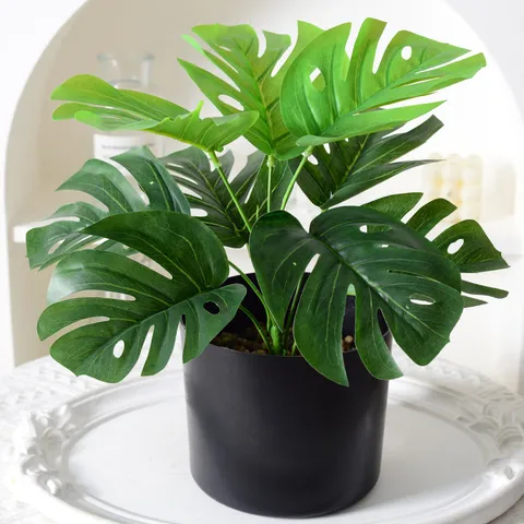 Black Plastic Flower Pot Artificial Plant Container With Stones Simulation Greenery Pot Home Decor Gardening Supplies