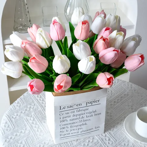 Mini Flor de Tulipán Artificial de Plástico PU Rama Sencilla Flor de Seda Falsa para Boda Decoración del Hogar Fiesta Arreglo Floral
