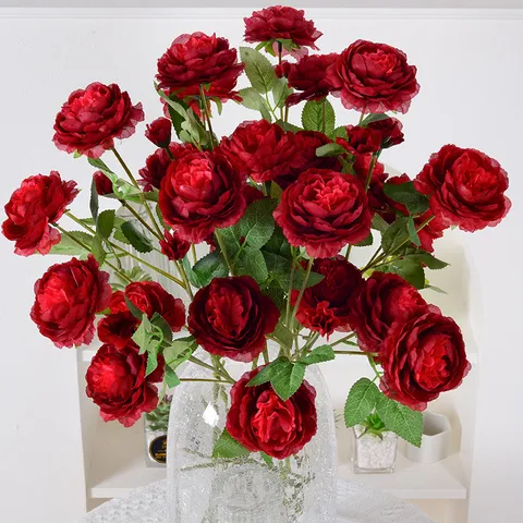 3 Têtes Pivoine Fleurs Artificielles Bouquet de Fausses Fleurs en Soie pour Mariage Décoration Intérieure Accessoires de Photographie